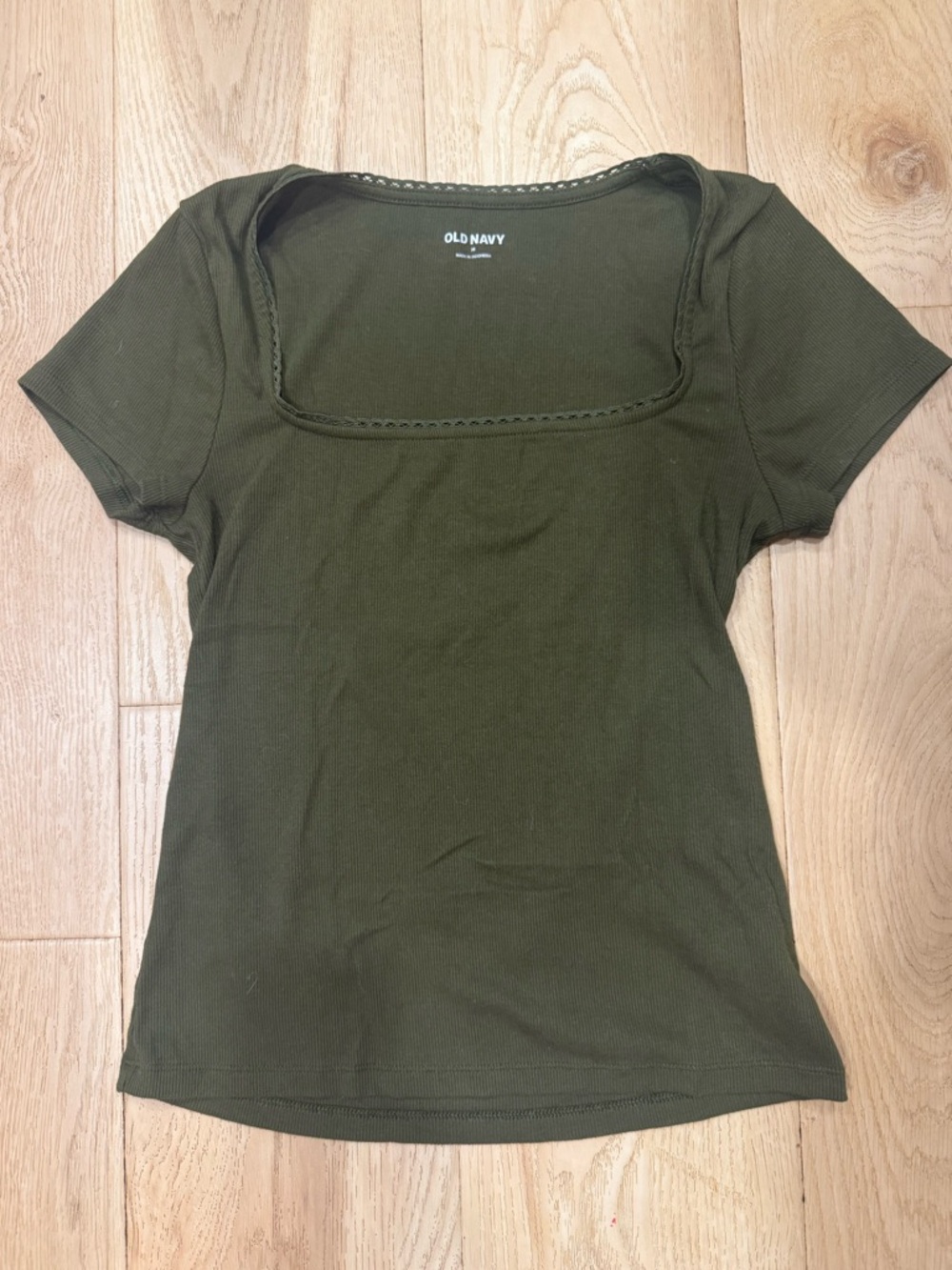 Old Navy Olive Green Square Neck Ribbed Short Sleeve Tee